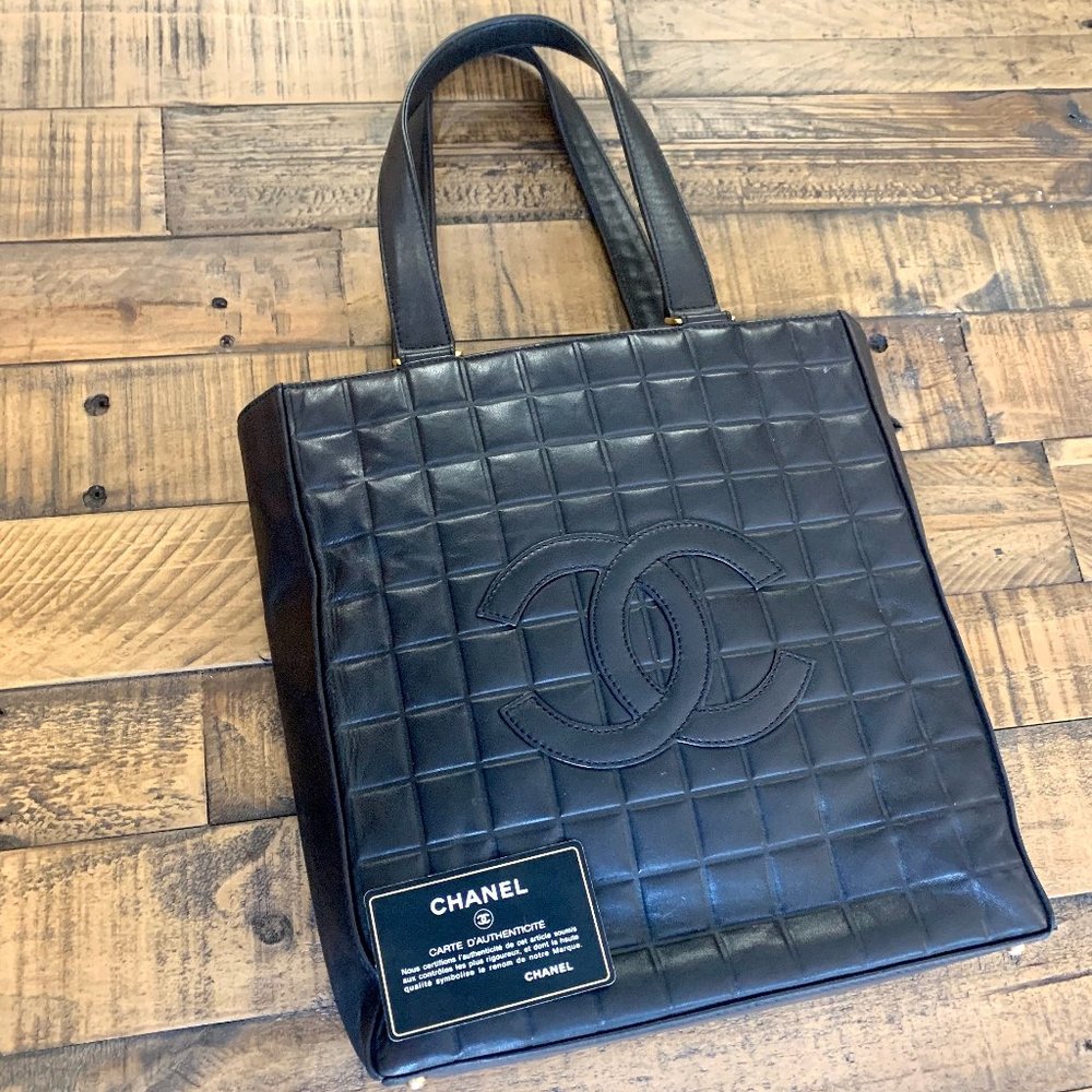 Vintage Chanel Chocolate Bar Lambskin Leather Tote